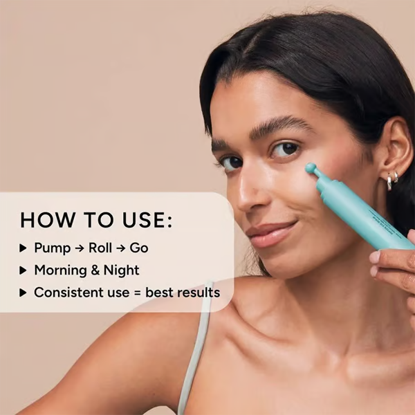 Peptide Eye Serum - Cooling Rollerball Under Eye Serum for Puffiness Dark Circles & Wrinkles with Peptides Hyaluronic Acid MSM & Reishi Mushroom