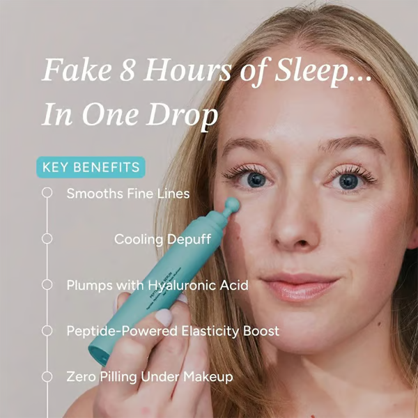 Peptide Eye Serum - Cooling Rollerball Under Eye Serum for Puffiness Dark Circles & Wrinkles with Peptides Hyaluronic Acid MSM & Reishi Mushroom