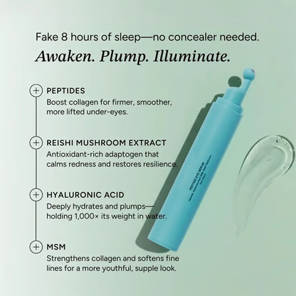 Peptide Eye Serum - Cooling Rollerball Under Eye Serum for Puffiness Dark Circles & Wrinkles with Peptides Hyaluronic Acid MSM & Reishi Mushroom